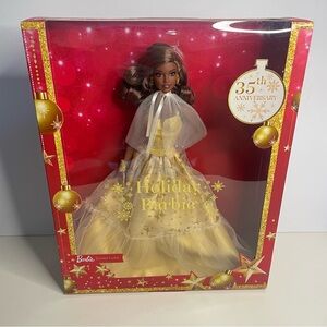 Barbie Signature Doll, 2023 Holiday Collectible with Golden Gown & Dark Brown